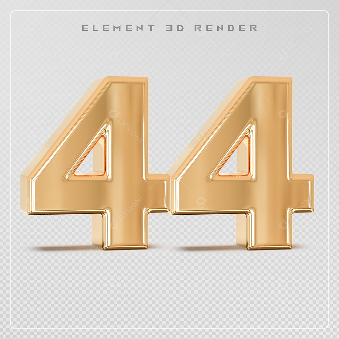Elemento 3D Número 44 Dourado para Composição PSD