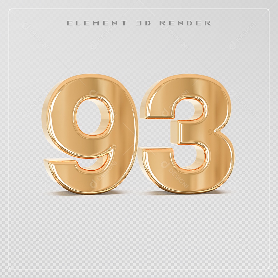 Elemento 3D Número 93 Dourado para Composição PSD