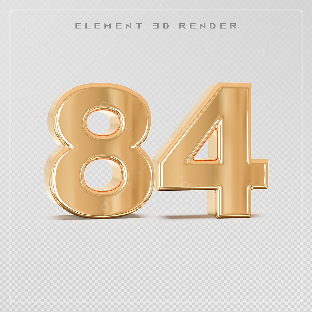 Elemento 3D Número 84 Dourado para Composição PSD