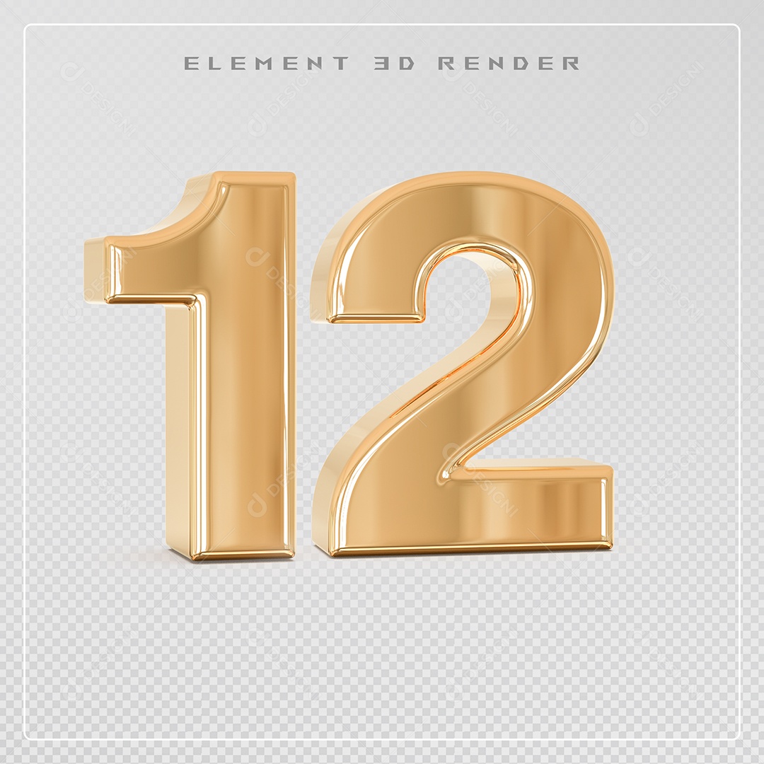 Elemento 3D Número 12 Dourado para Composição PSD