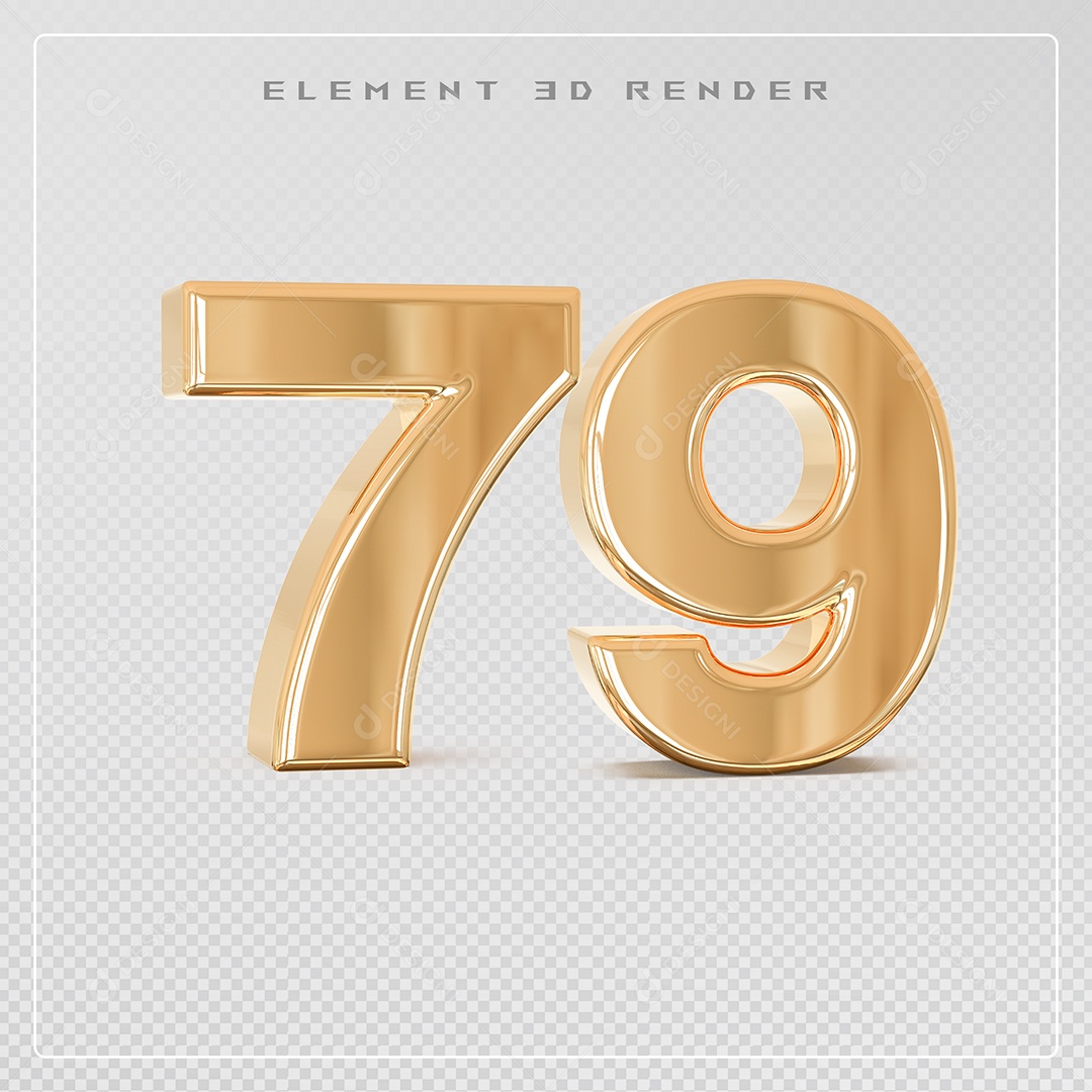 Elemento 3D Número 79 Dourado para Composição PSD