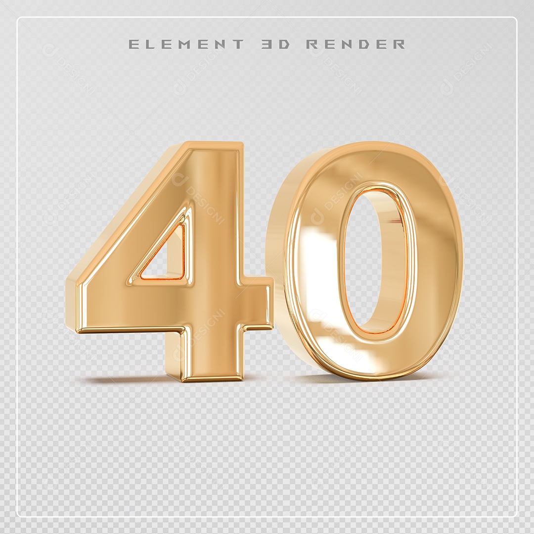 Elemento 3D Número 40 Dourado para Composição PSD