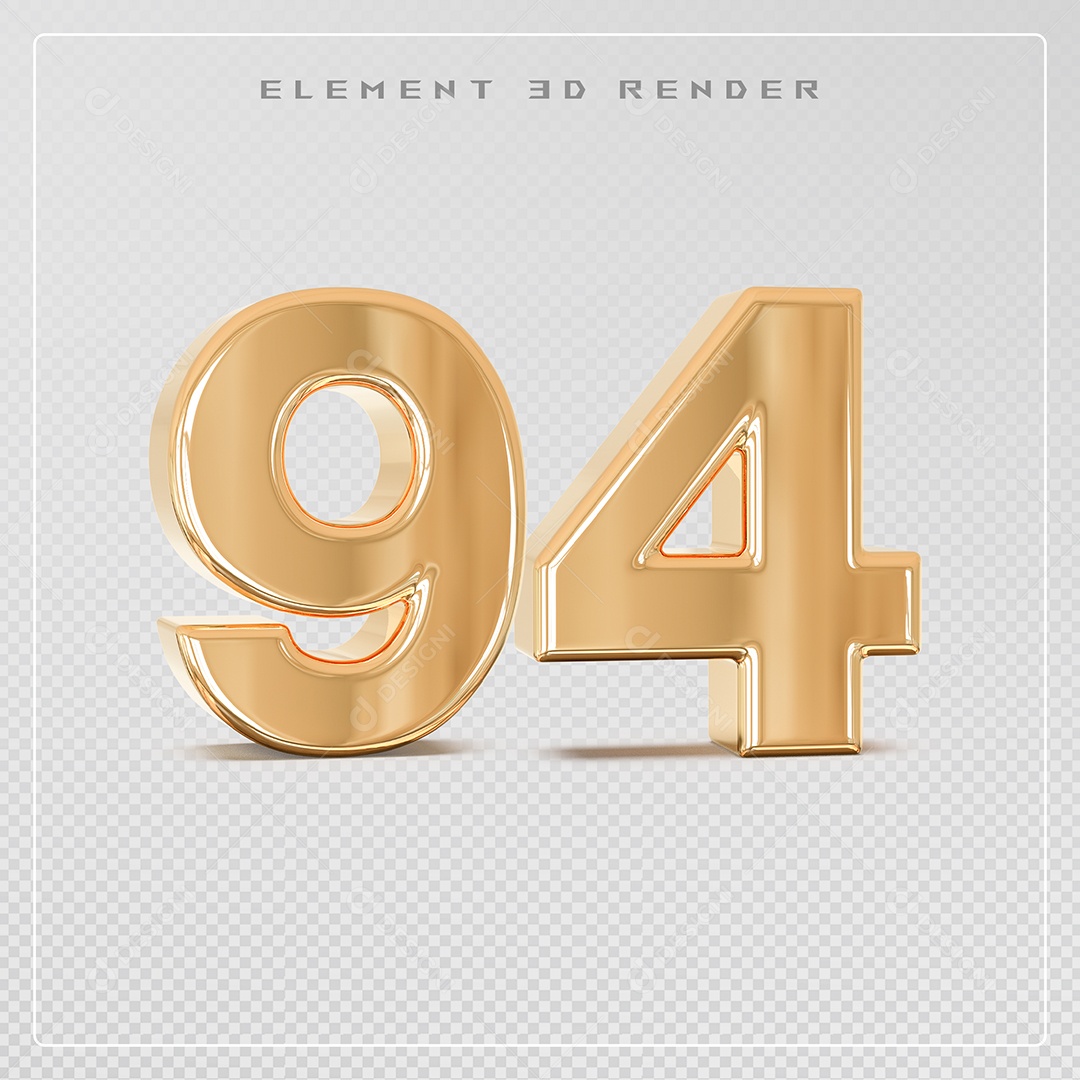 Elemento 3D Número 94 Dourado para Composição PSD