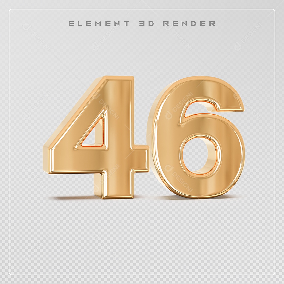 Elemento 3D Número 46 Dourado para Composição PSD
