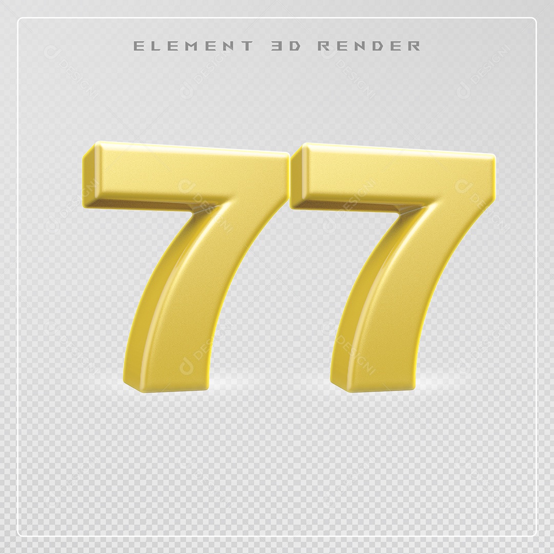 Elemento 3D Número 77 Dourado para Composição PSD