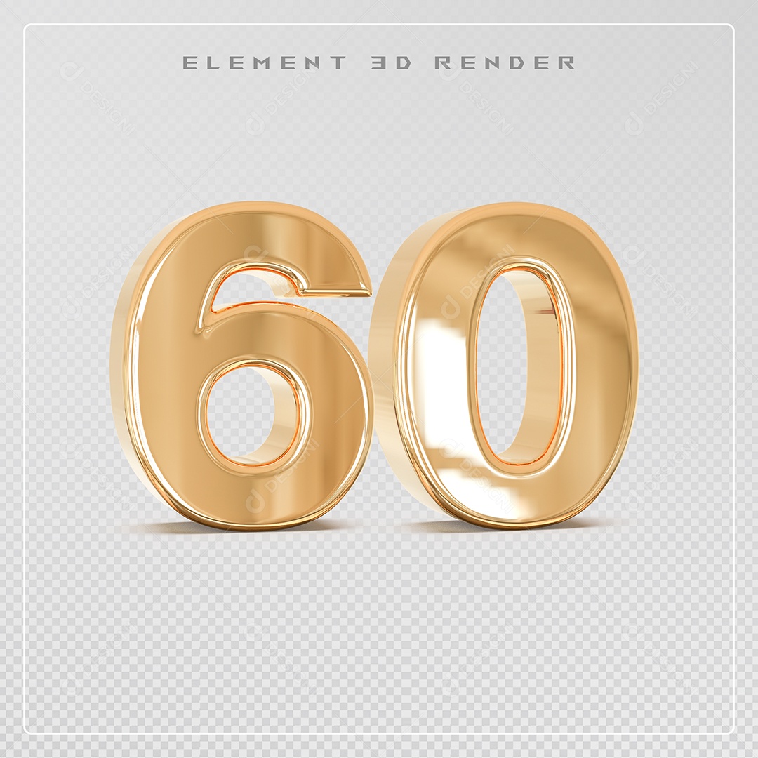 Elemento 3D Número 60 Dourado para Composição PSD