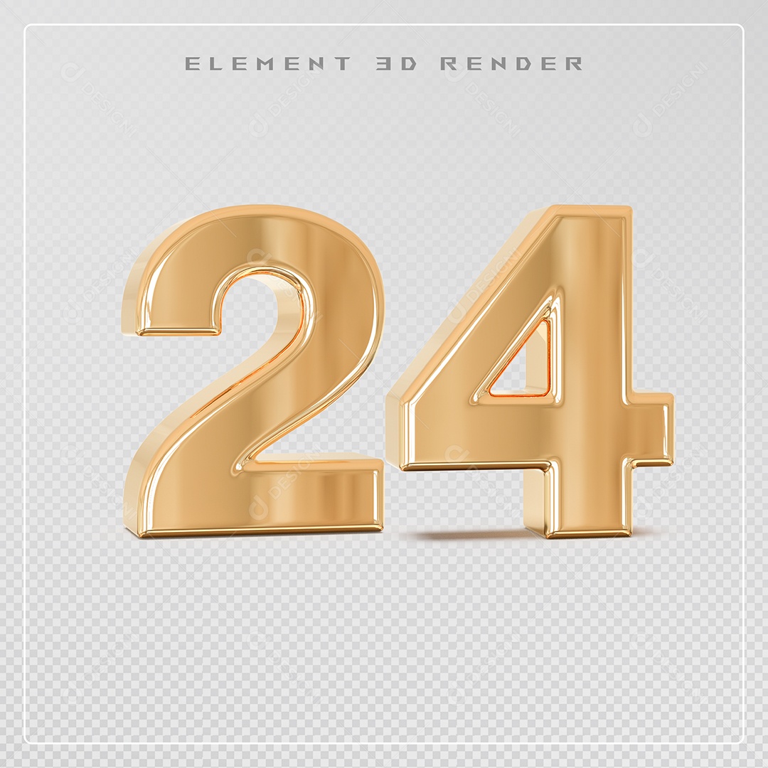 Elemento 3D Número 24 Dourado para Composição PSD