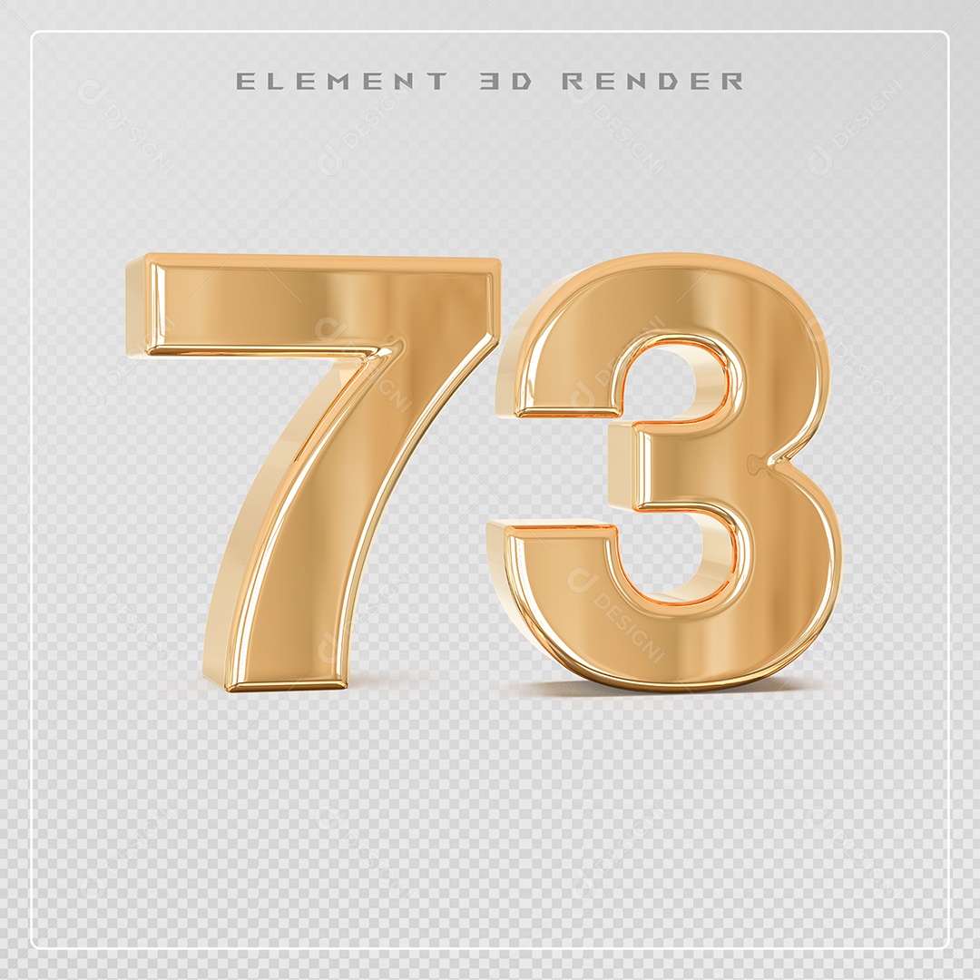 Elemento 3D Número 73 Dourado para Composição PSD