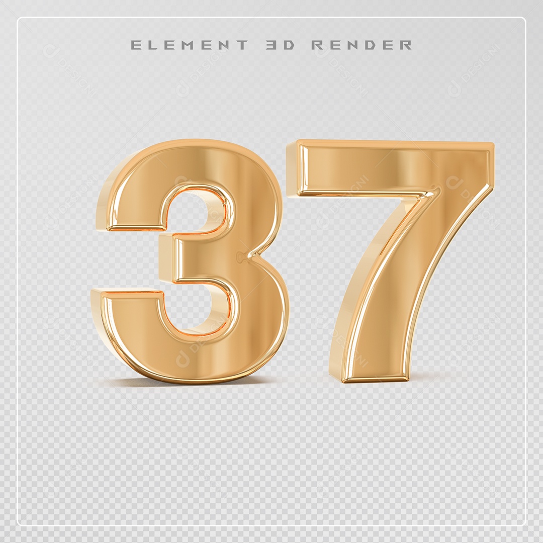 Elemento 3D Número 37 Dourado para Composição PSD