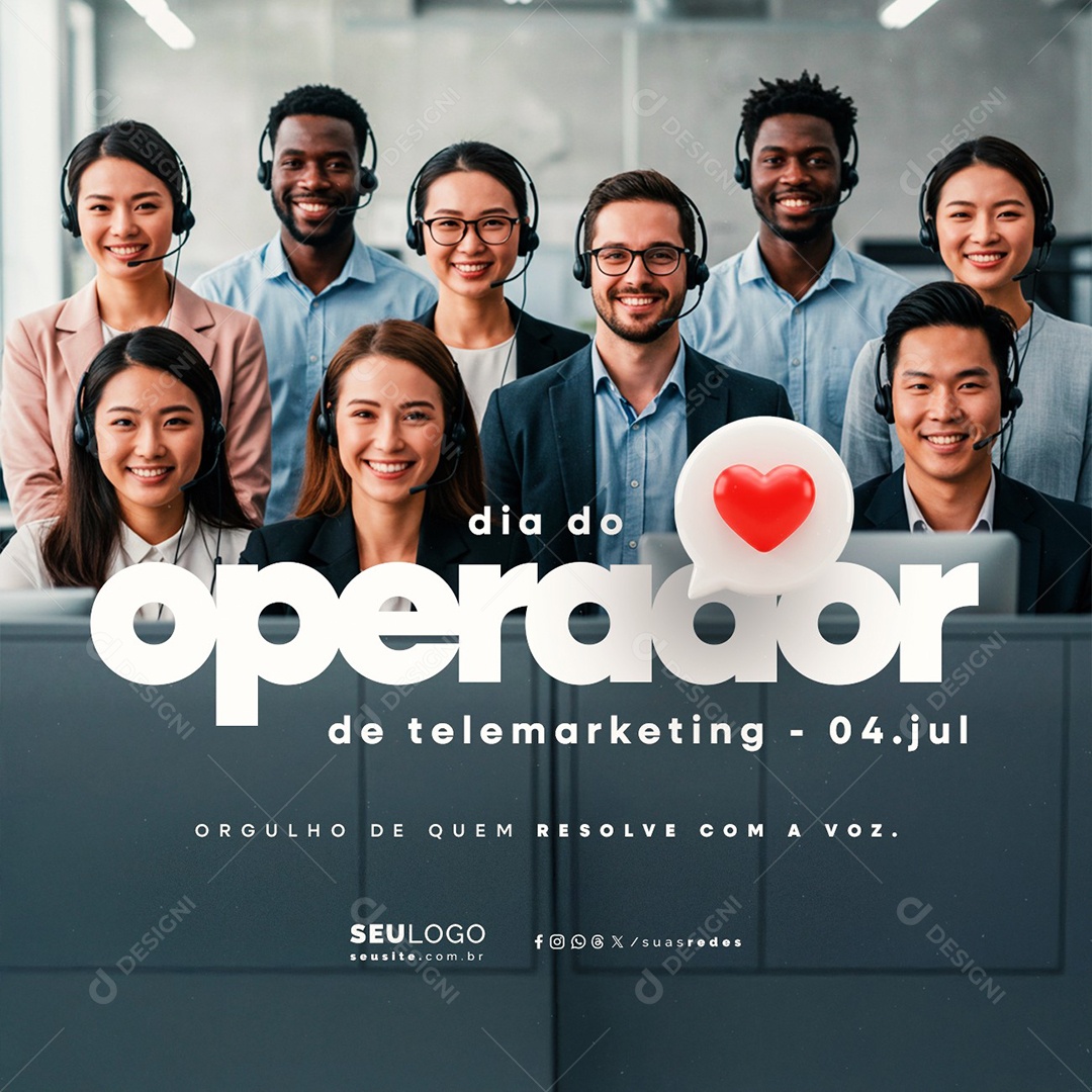 Dia do Operador de Telemarketing 04 de Julho Social Media PSD Editável