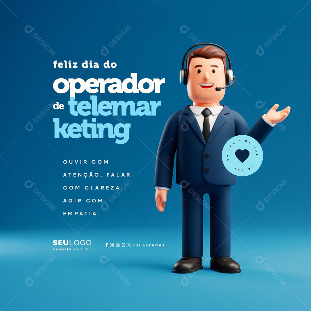 Feliz Dia do Operador de Telemarketing 04 de Julho Social Media PSD Editável