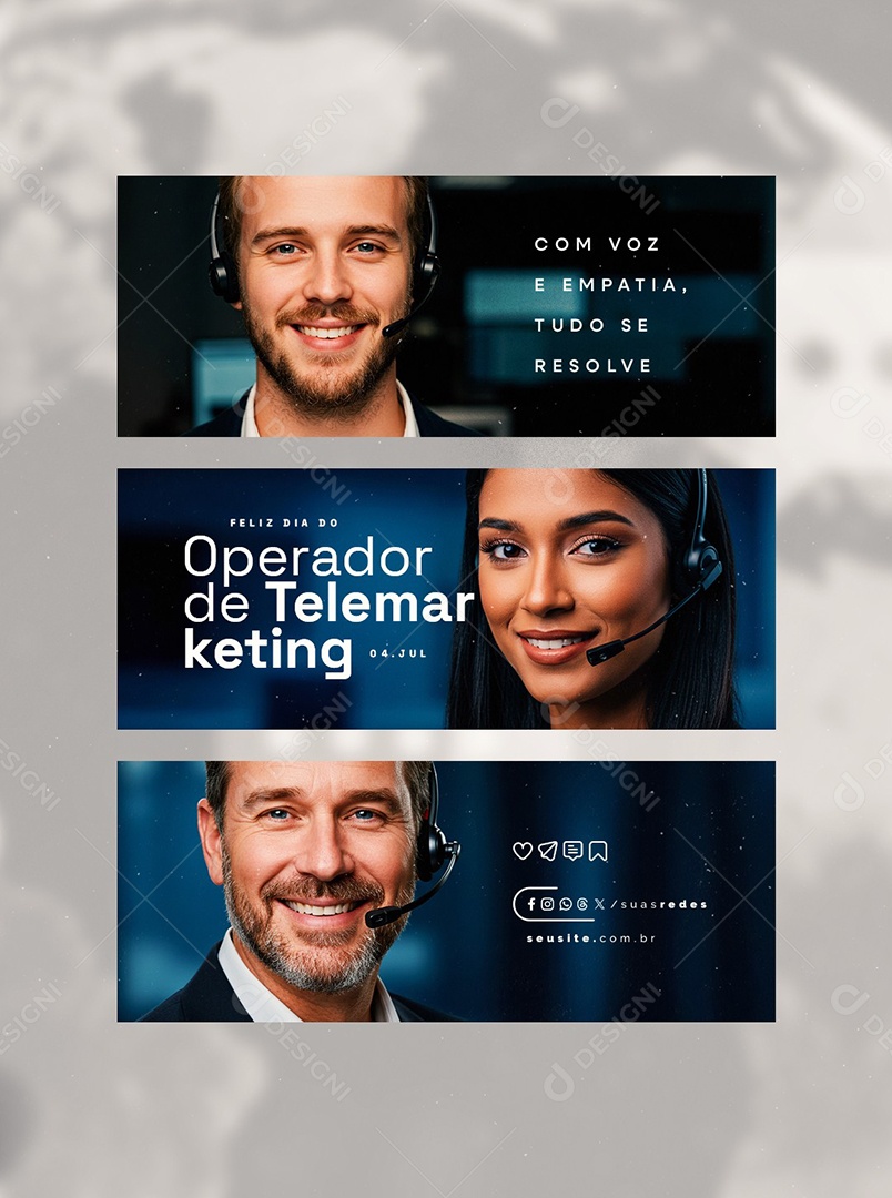 Feliz Dia do Operador de Telemarketing 04 de Julho Social Media PSD Editável