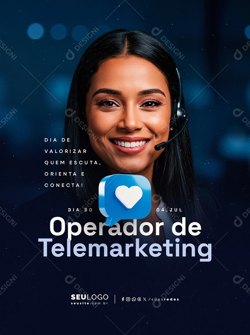 Dia do Operador de Telemarketing 04 de Julho Social Media PSD Editável