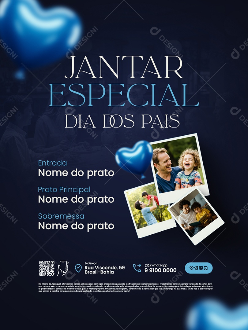 Restaurante Jantar Especial Dia dos Pais Social Media PSD Editável