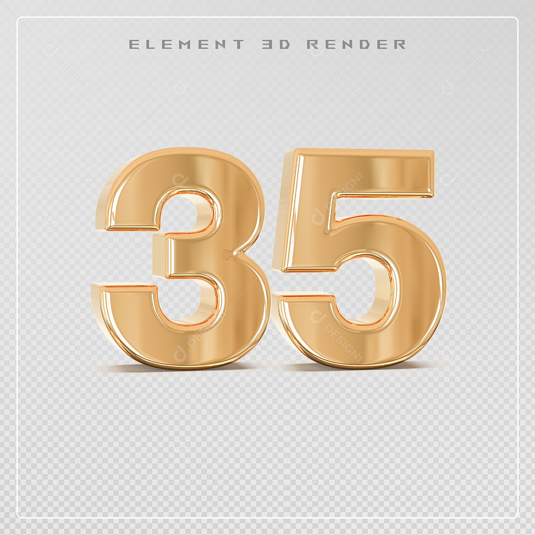 Elemento 3D Número 35 Dourado para Composição PSD