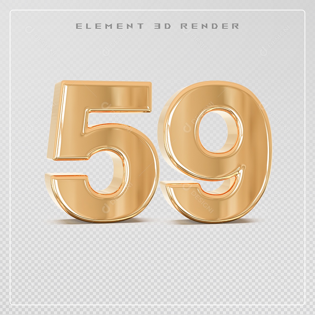 Elemento 3D Número 59 Dourado para Composição PSD