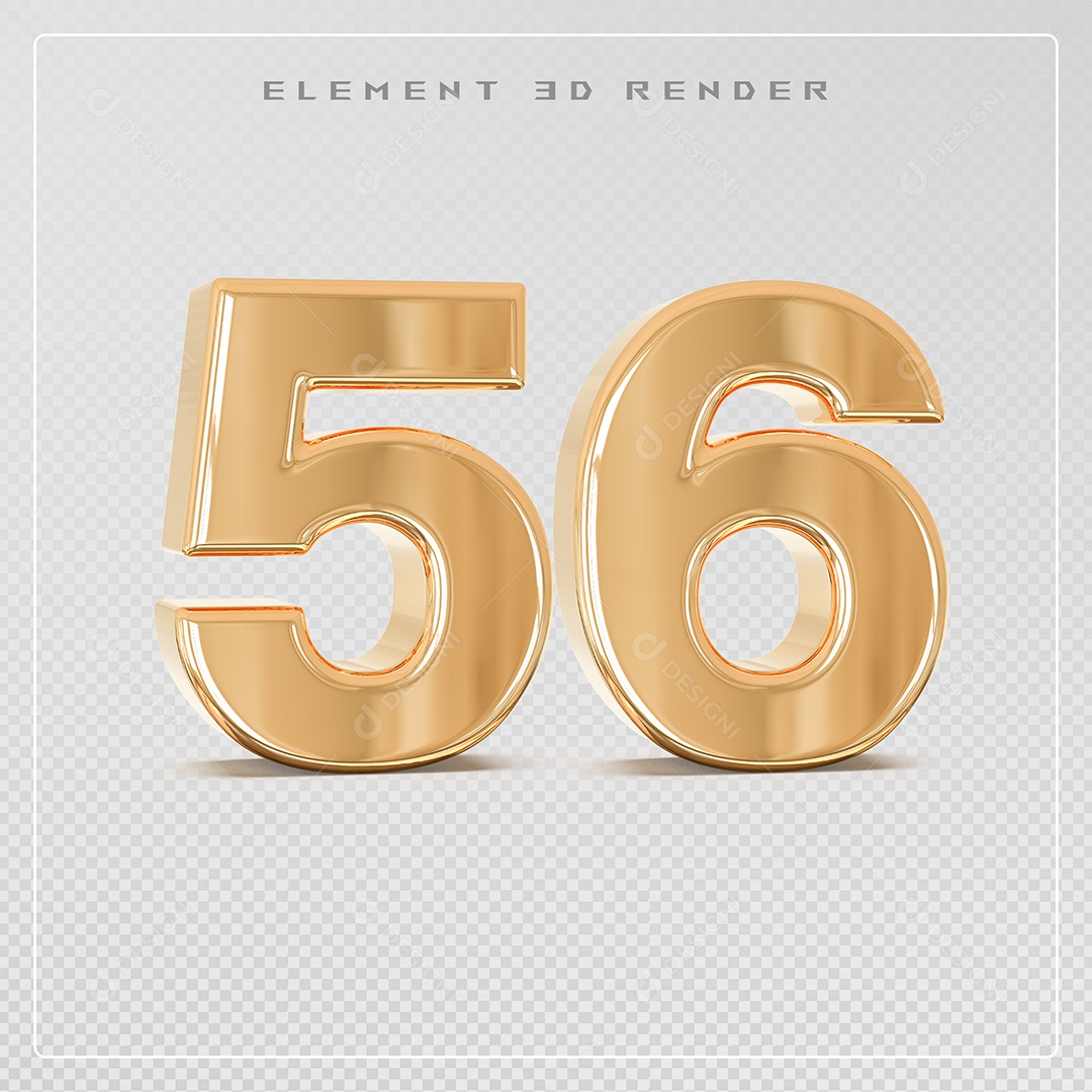 Elemento 3D Número 56 Dourado para Composição PSD