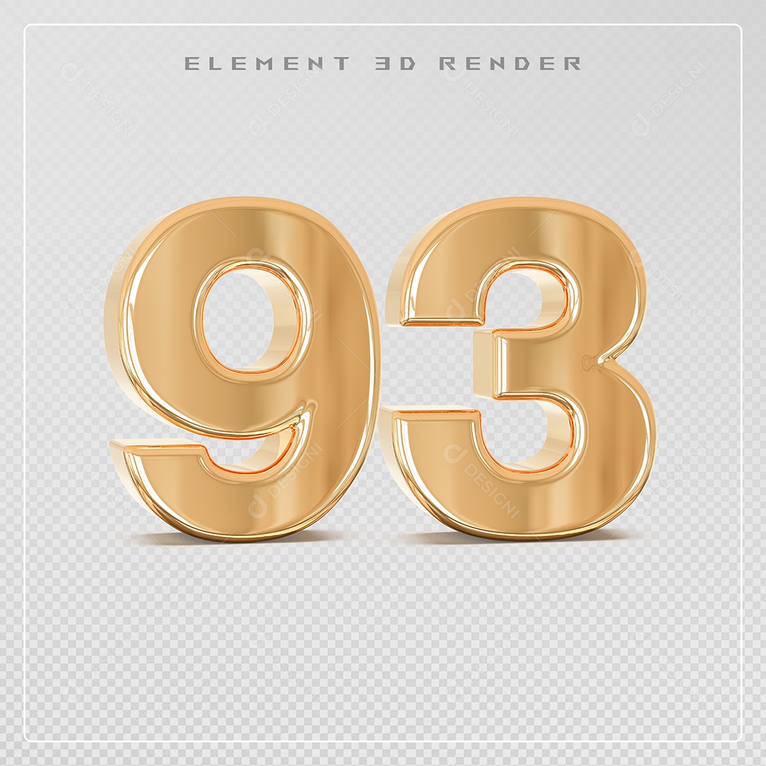 Elemento 3D Número 93 Dourado para Composição PSD