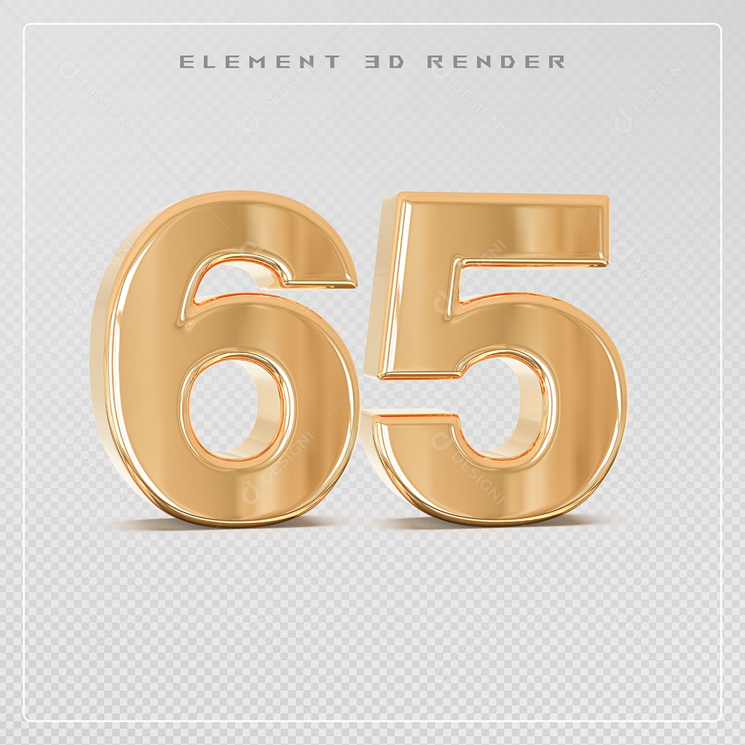 Elemento 3D Número 65 Dourado para Composição PSD