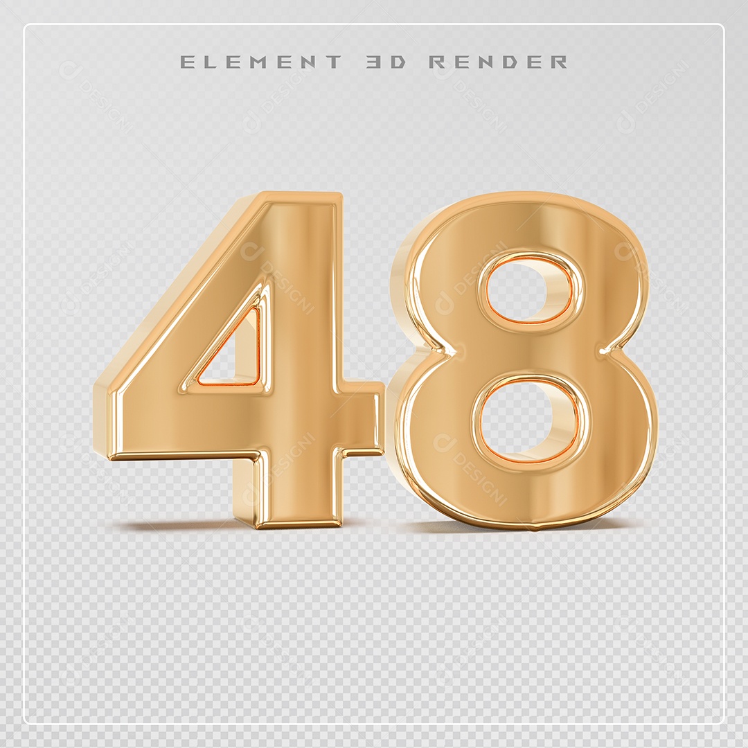 Elemento 3D Número 48 Dourado para Composição PSD