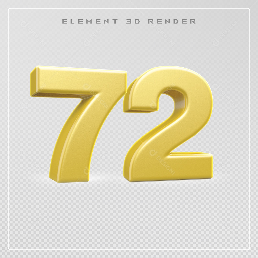 Elemento 3D Número 72 Dourado para Composição PSD