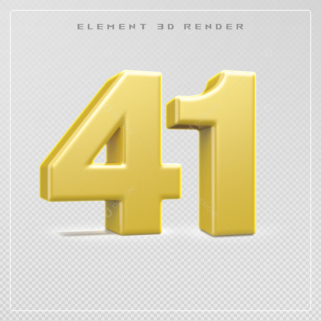 Elemento 3D Número 41 Dourado para Composição PSD