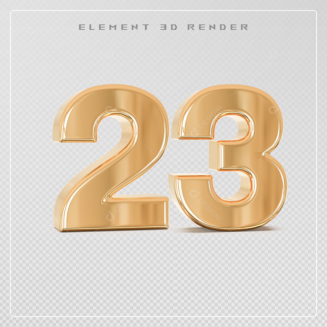 Elemento 3D Número 23 Dourado para Composição PSD