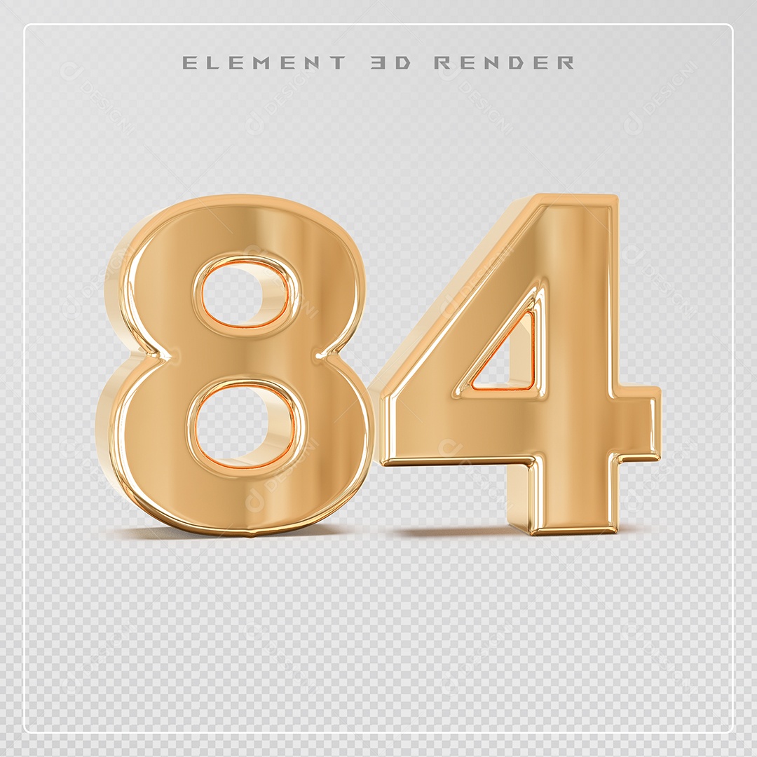 Elemento 3D Número 84 Dourado para Composição PSD