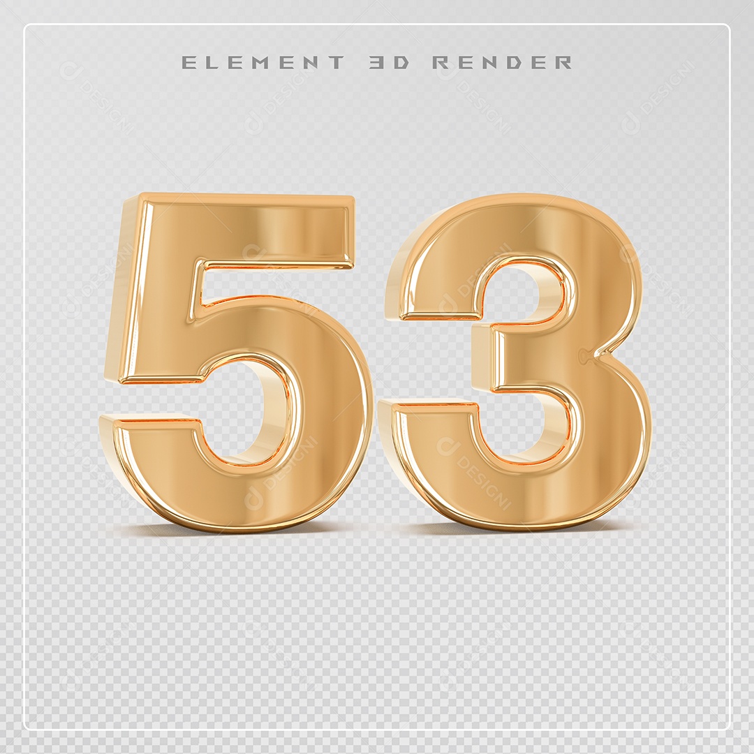 Elemento 3D Número 53 Dourado para Composição PSD