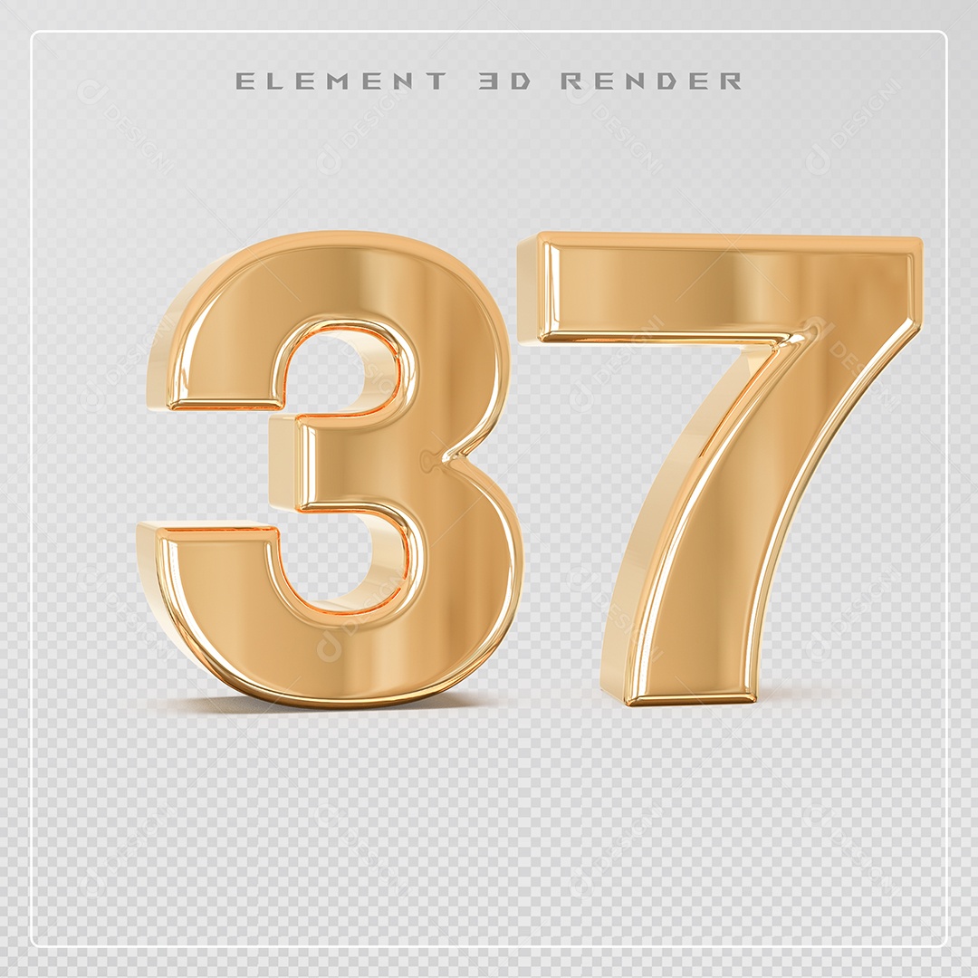 Elemento 3D Número 37 Dourado para Composição PSD