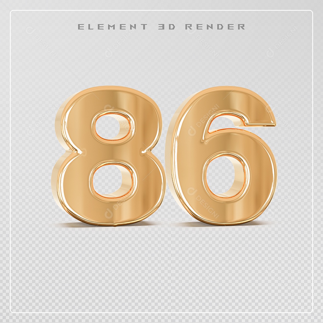 Elemento 3D Número 86 Dourado para Composição PSD