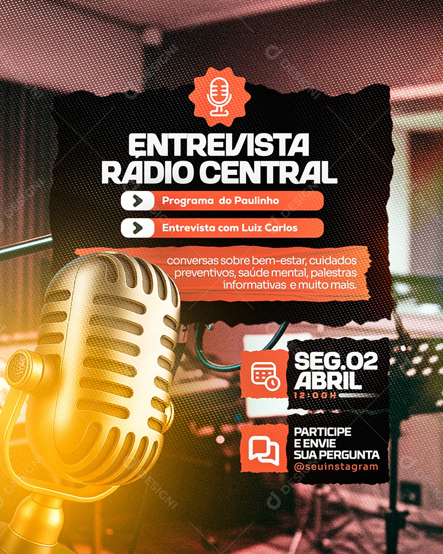 Entrevista Radio Central Social Media PSD Editável