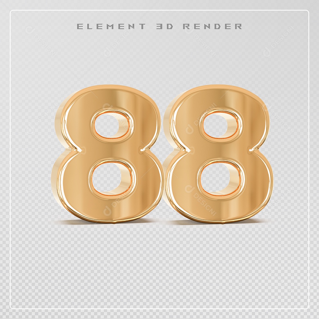 Elemento 3D Número 88 Dourado para Composição PSD
