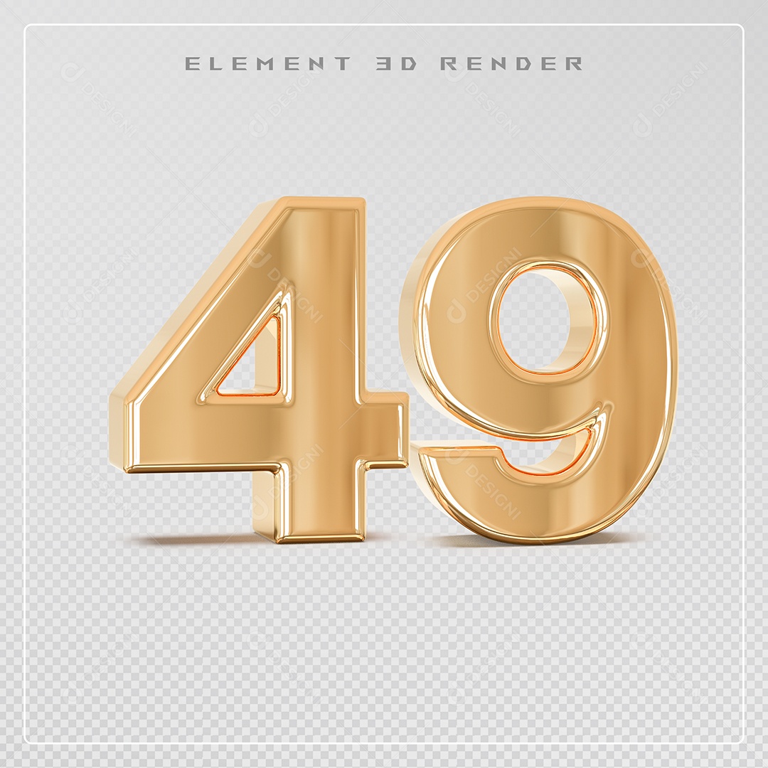 Elemento 3D Número 49 Dourado para Composição PSD