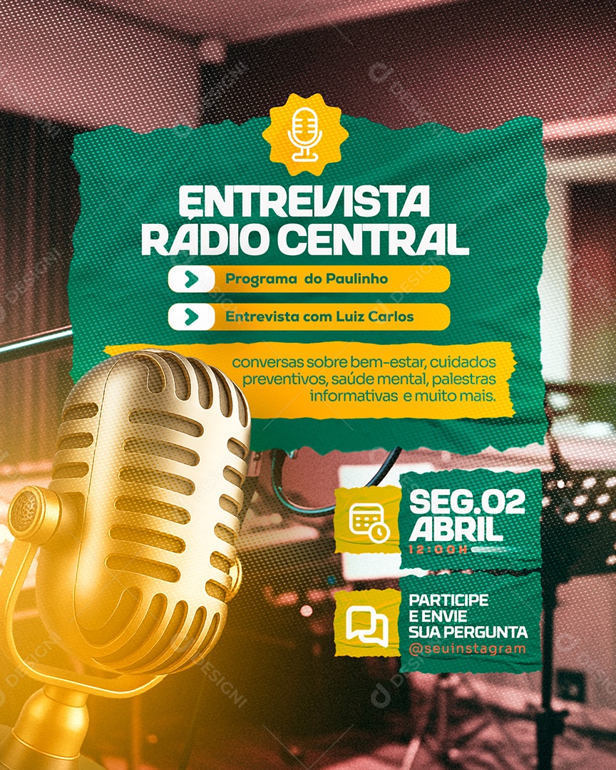 Entrevista Radio Central Social Media PSD Editável