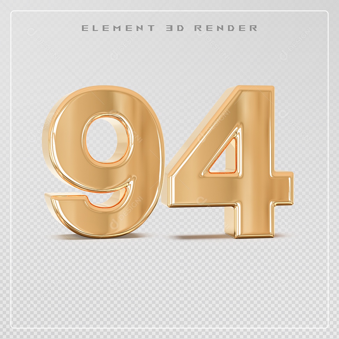 Elemento 3D Número 94 Dourado para Composição PSD