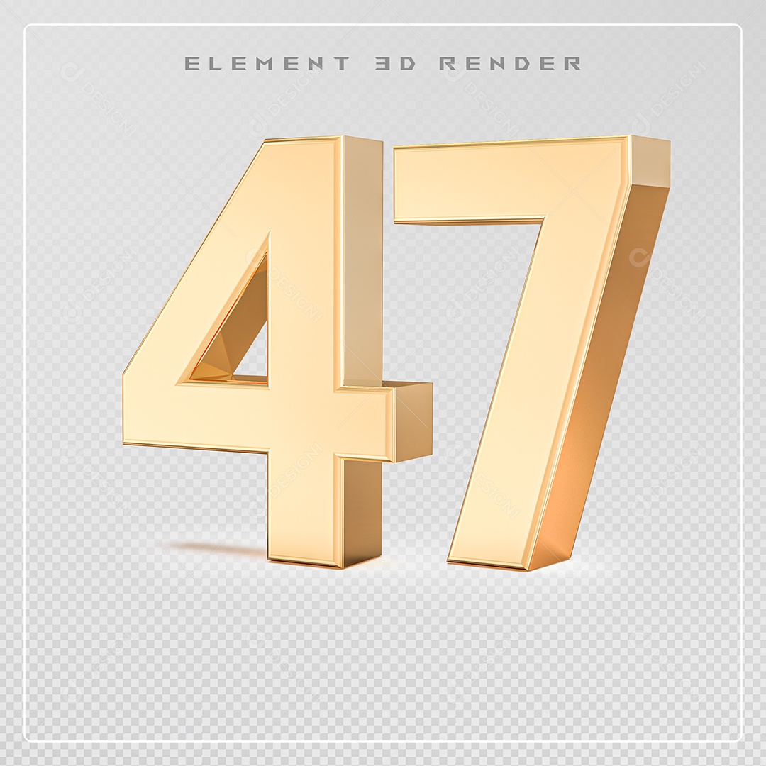 Elemento 3D Número 47 Dourado para Composição PSD