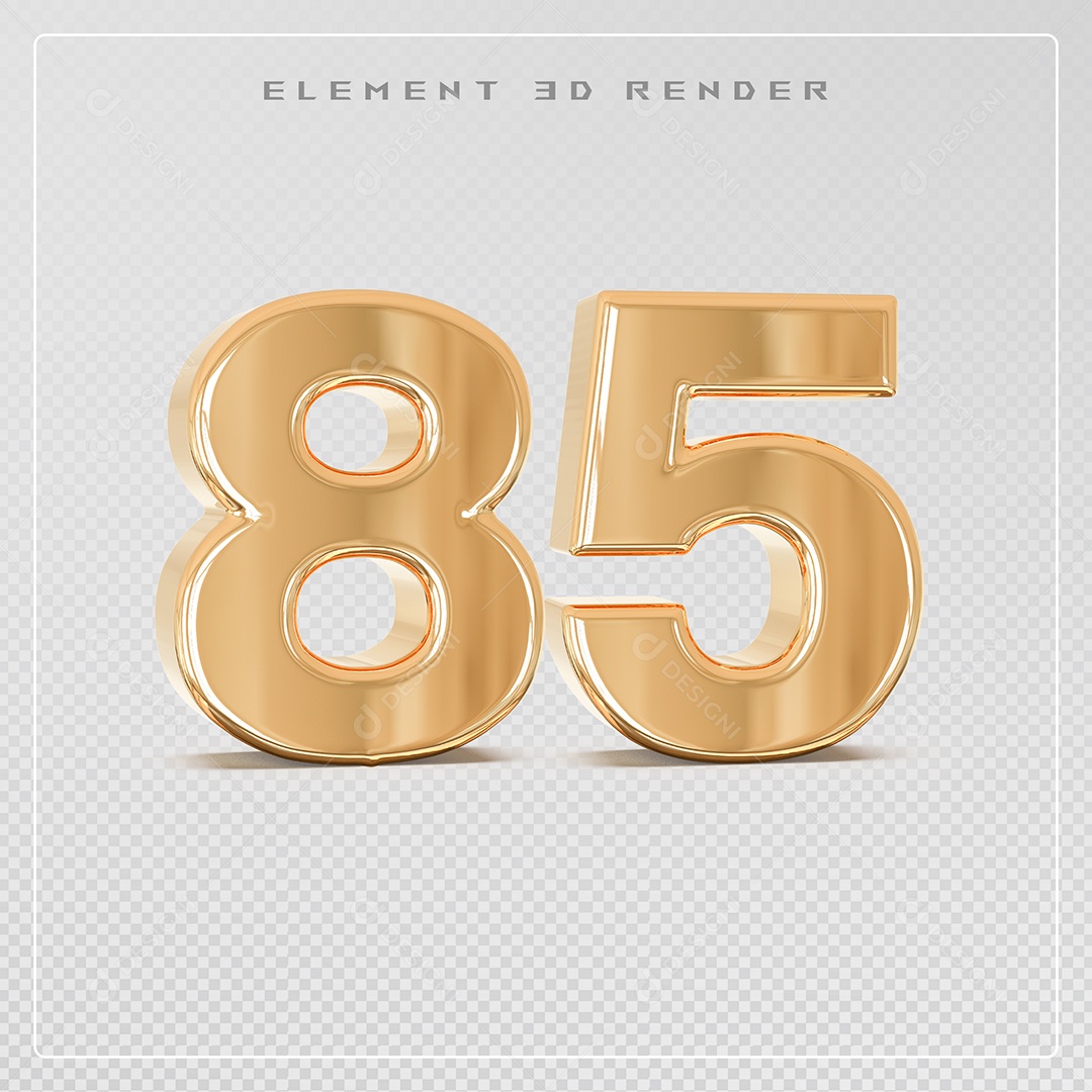 Elemento 3D Número  Dourado para Composição PSD