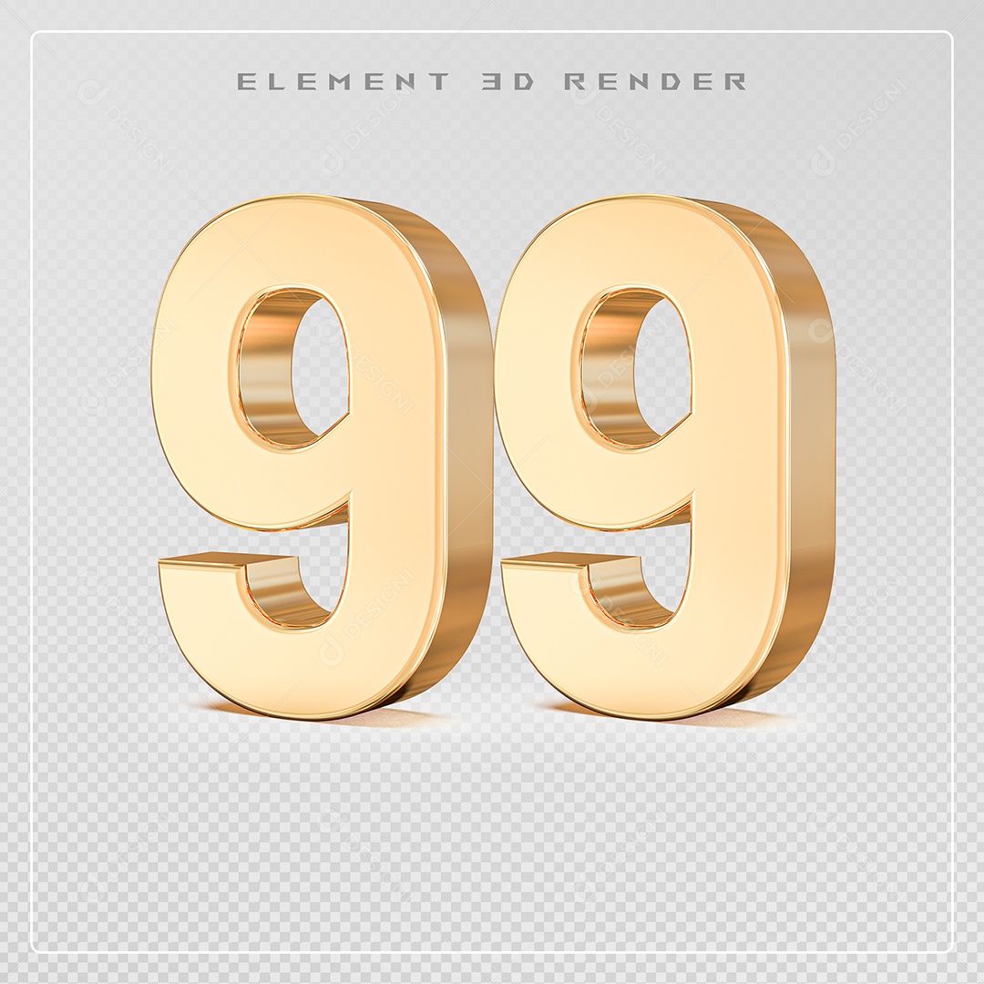 Elemento 3D Número 99 Dourado para Composição PSD