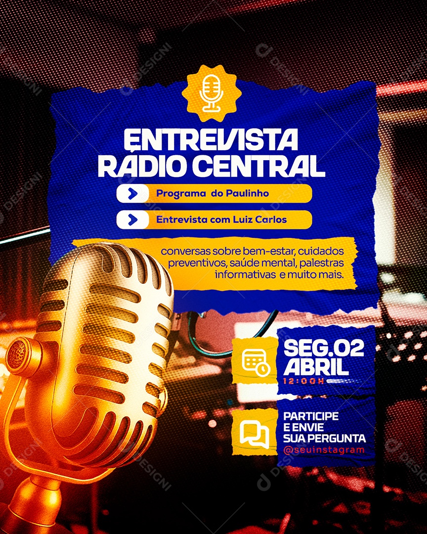 Entrevista Radio Central Social Media PSD Editável