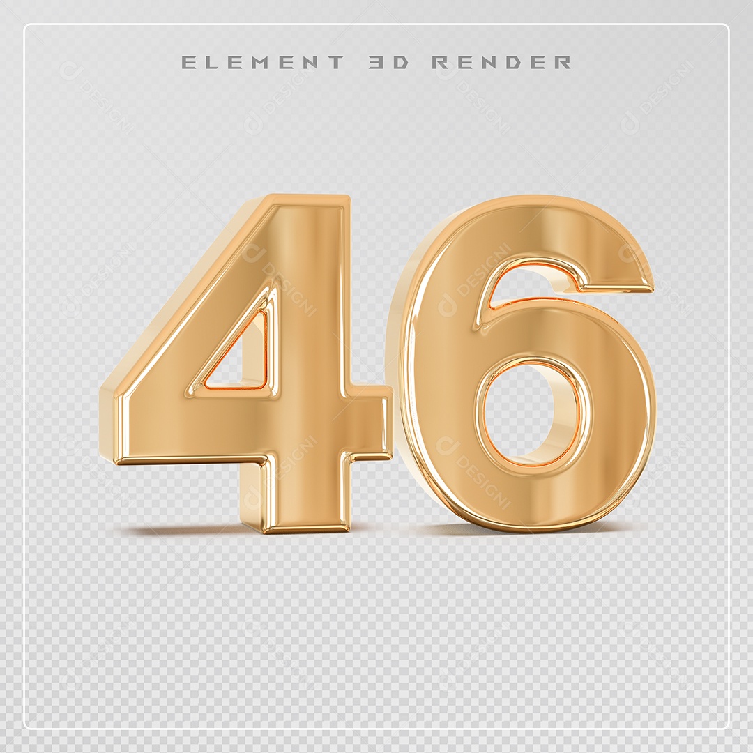 Elemento 3D Número 46 Dourado para Composição PSD