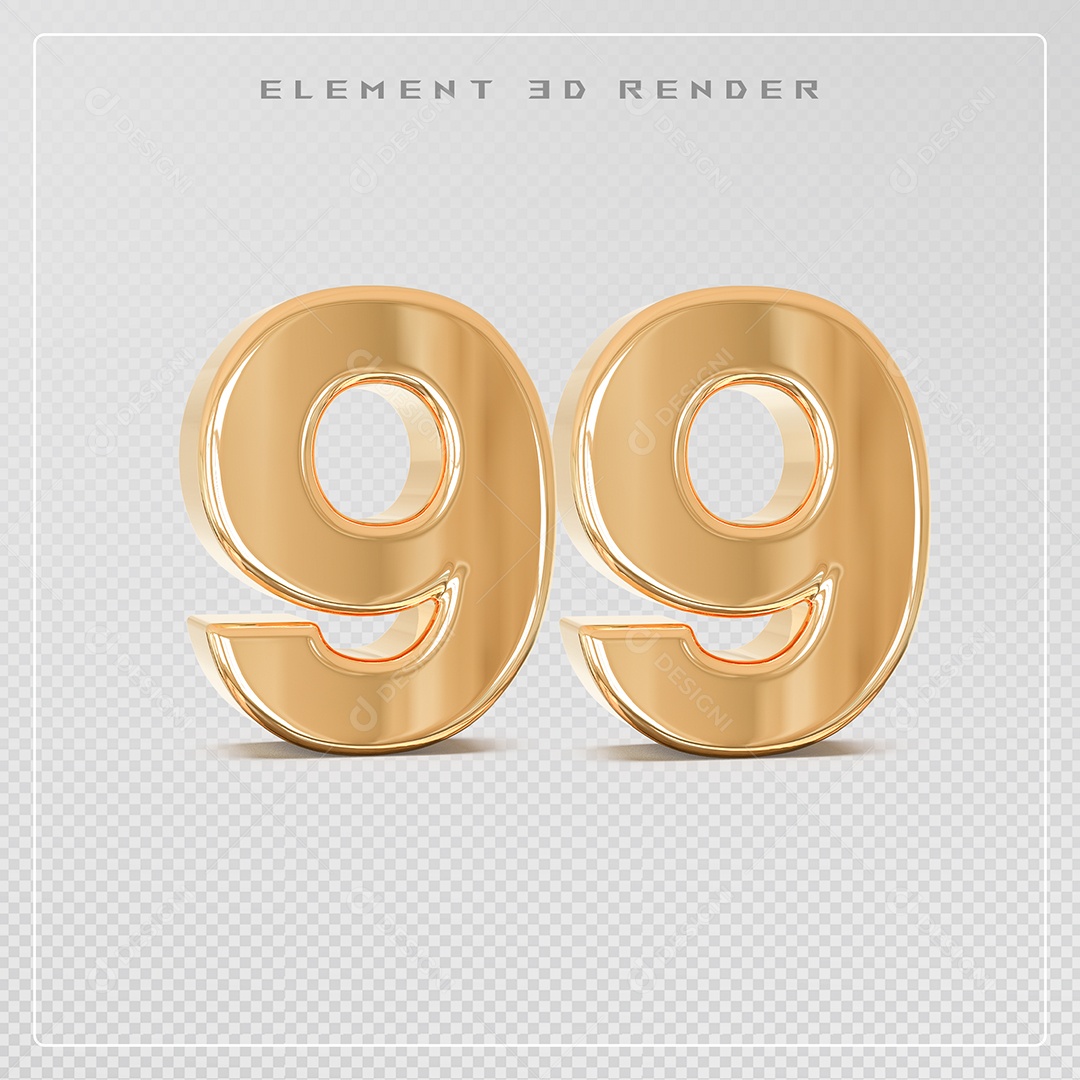 Elemento 3D Número 99 Dourado para Composição PSD