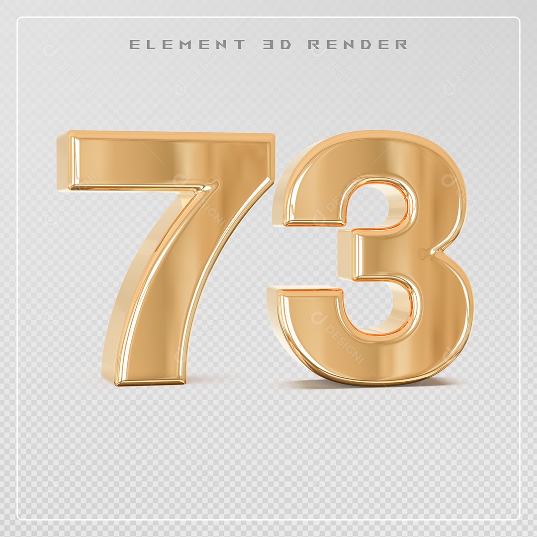 Elemento 3D Número 73 Dourado para Composição PSD