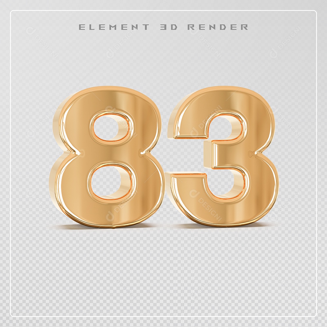 Elemento 3D Número 83 Dourado para Composição PSD