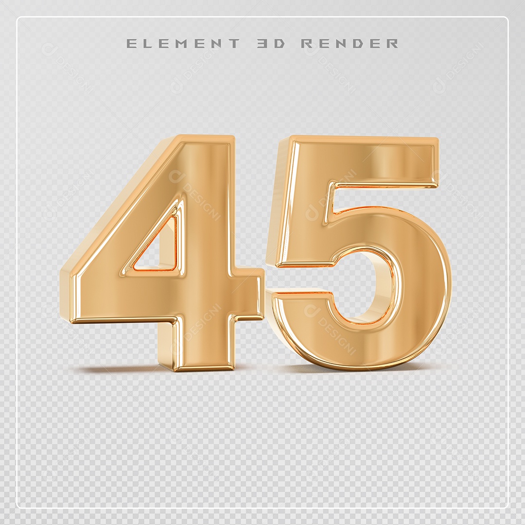 Elemento 3D Número 45 Dourado para Composição PSD