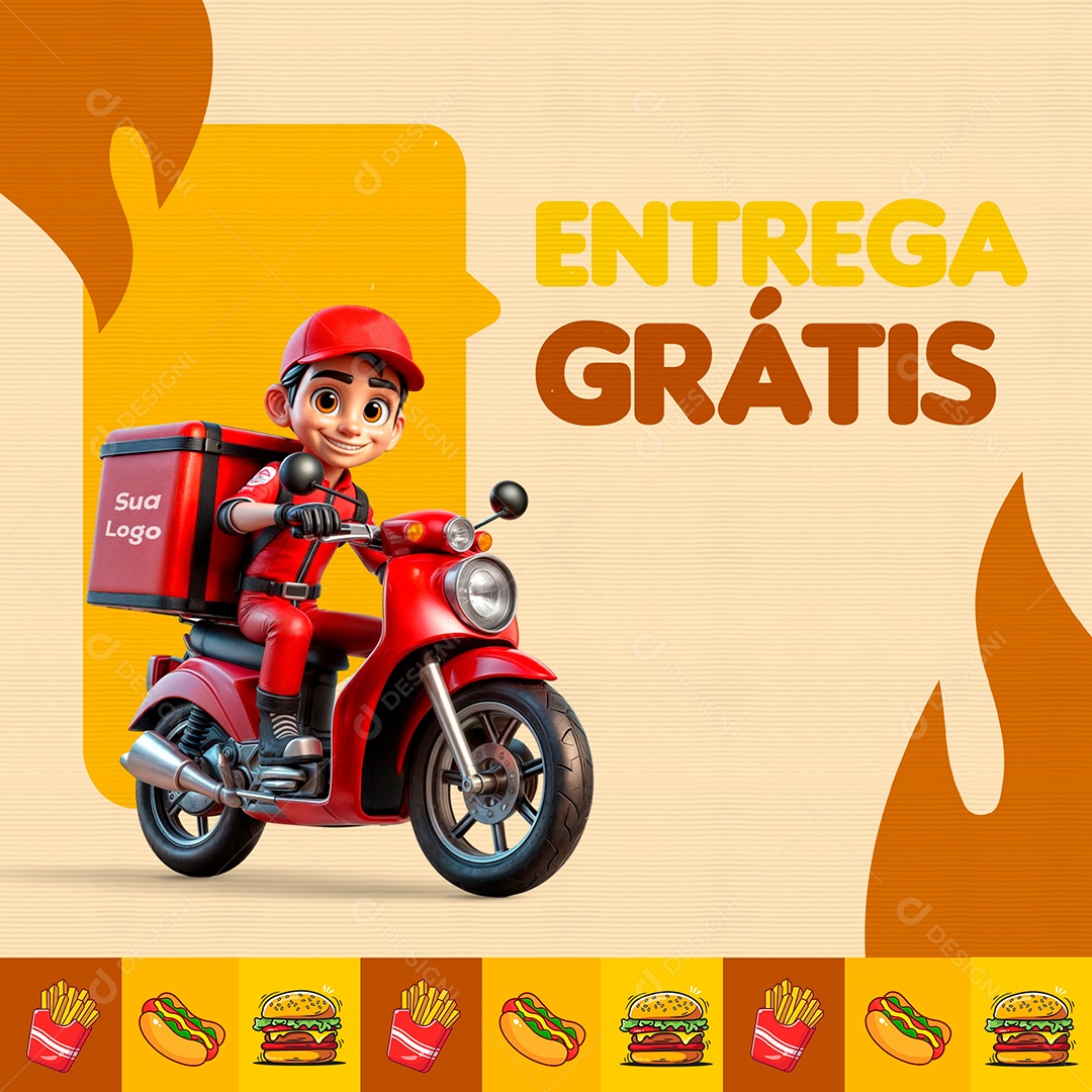 Entrega Grátis Lanchonete Delivery Social Media PSD Editável