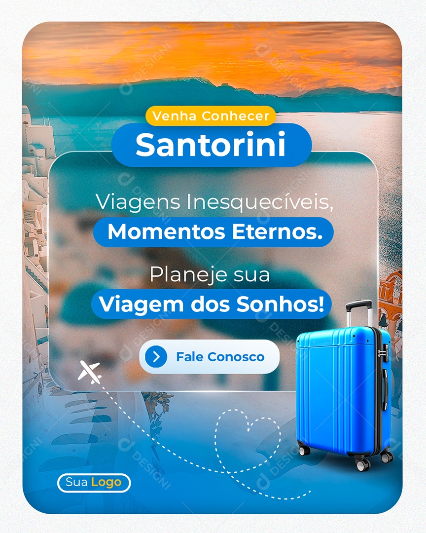 Agência de Viagens Venha Conhecer Santorini Social Media PSD Editável