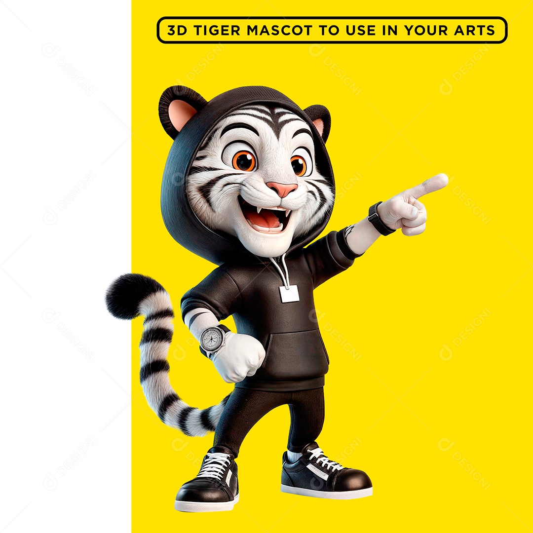 Mascote Tigre Personagem 3D para Composição PSD