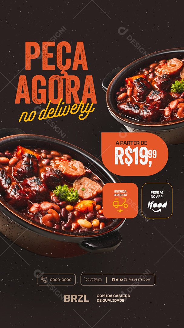 Story Feijoada Peça Agora no Delivery Socila Media PSD Editável