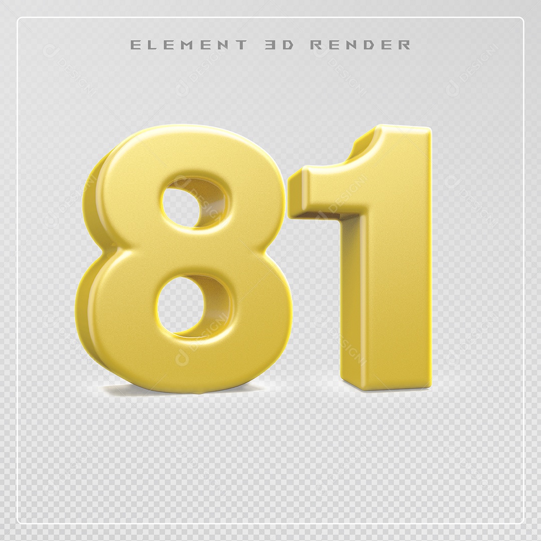 Elemento 3D Número 81 Dourado para Composição PSD